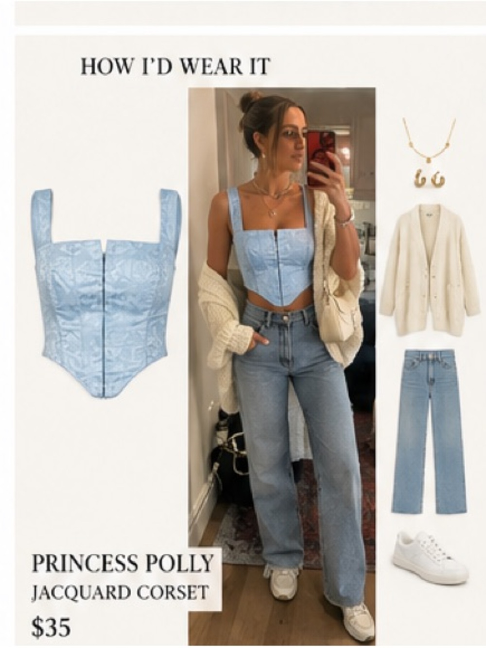 🩵 Princess Polly Jacquard Corset Top | Size Small (US 4)